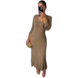 Long Slim V-Neck Pleated Dress