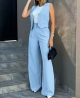 Woman Fashion Vest & Broad-Leg Pants Set