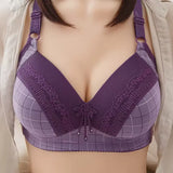 Pure Cotton No Steel Ring Underwear Stitching Contrast Color Comfortable Breathable Plaid Adjustable Shoulder Strap Bra Ladies