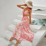 Boho ruffle Skirt summer two piece skirt set vacation dresses for women floral maxi beach dress