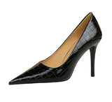 Slip-On High Heels Metal Stone Pattern Slim Shallow Mouth Pointed European American Retro Sexy Nightclub Single Shoes Girl