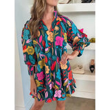 Boho Clothing Summer Women Fashion Cute Floral V Neck Tiered Ruffle Short Mini Bohemian Boho Dress