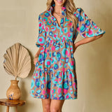 Boho Clothing Summer Women Fashion Cute Floral V Neck Tiered Ruffle Short Mini Bohemian Boho Dress