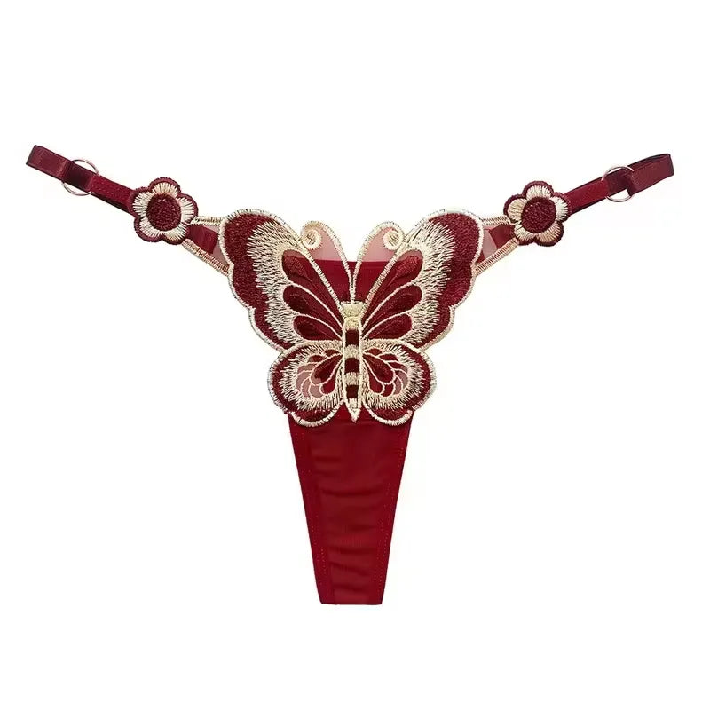Cute Butterfly Embroidery Women Thongs G strings Sexy Transparent Mesh Briefs Adjustable Waist Panties Lin Ge Lei G-string Thong (6 pieces)