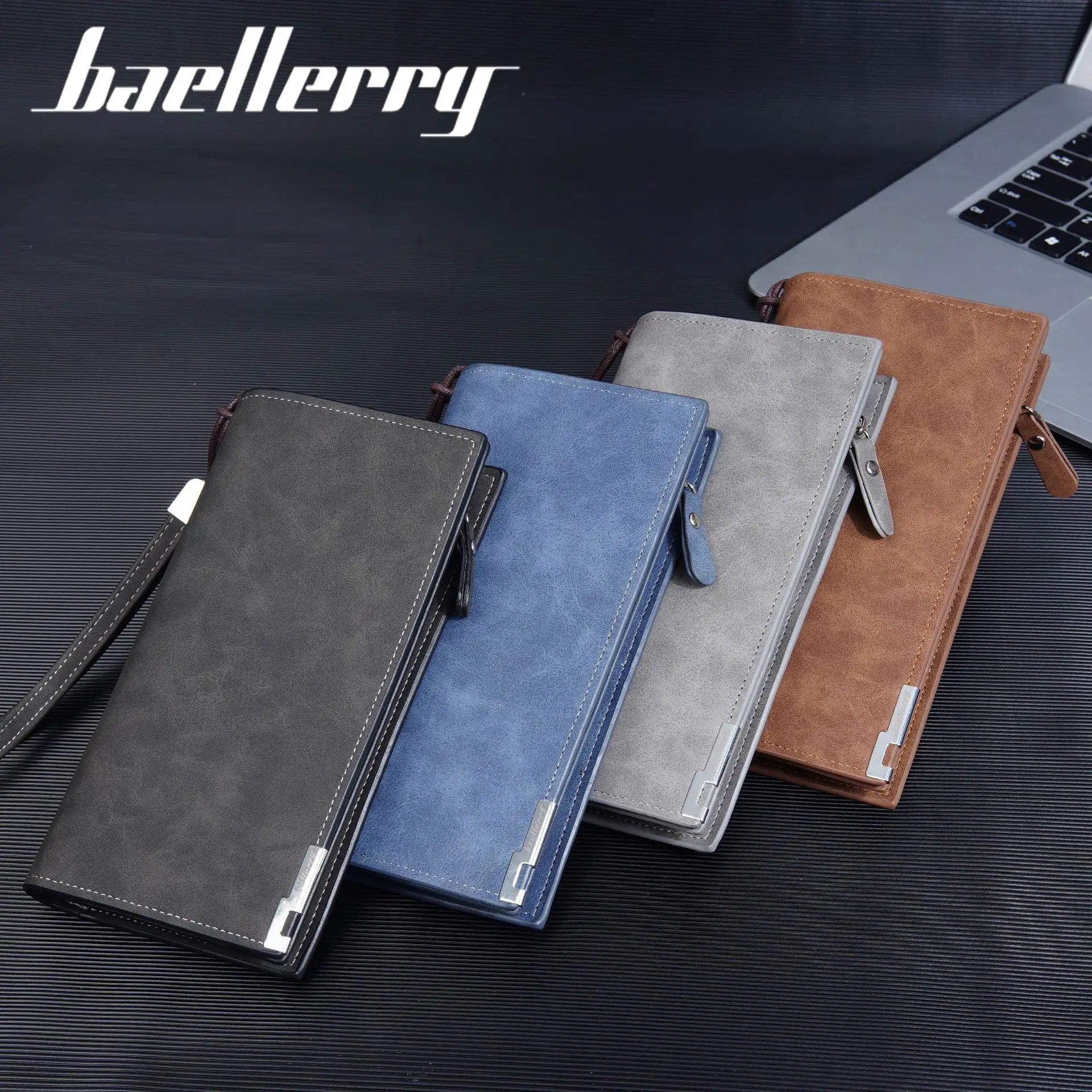 Wallets Baellerry Personalized Design Men's Handbag Multi Card Position Frosted Leather Wallet With Wrist Strap Card Holder