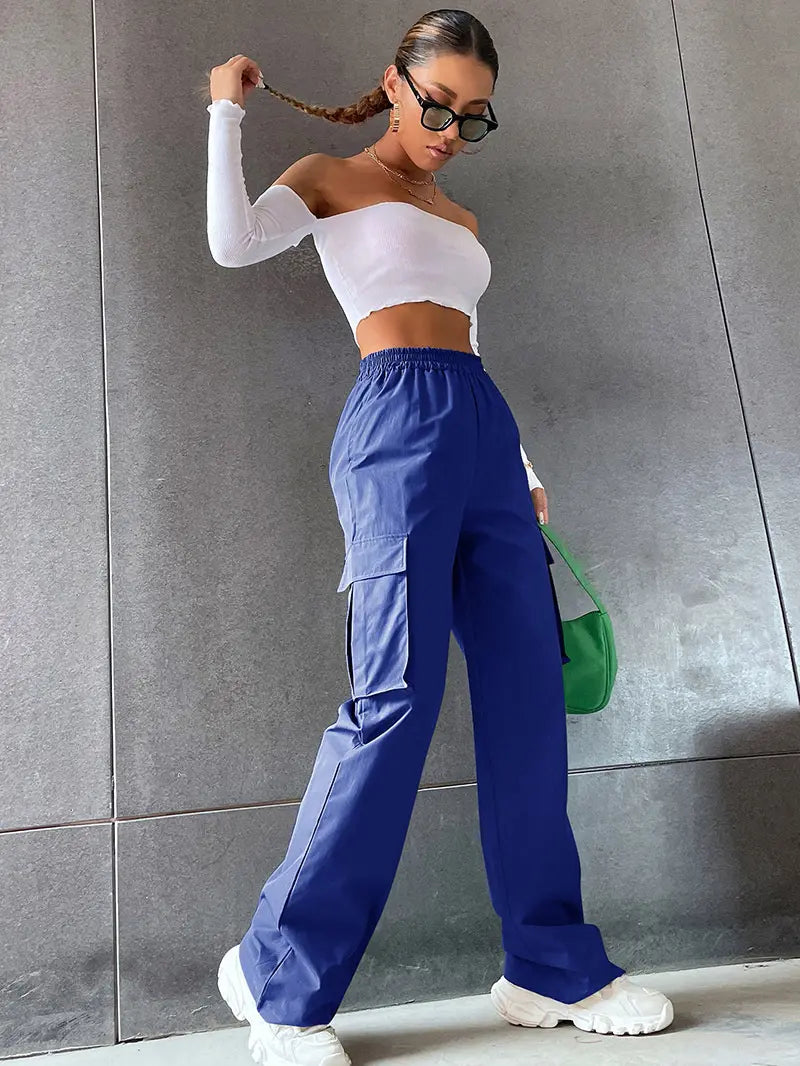 Oversize Pants Large Pockets Cargo Parachute Pants Women Streetwear Vintage Hip Hop Wide Leg Joggers Baggy Sweatpants Techwear