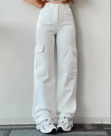 Women's High-Waist Casual Denim Pants with Three-dimensional Pocket Versatile Cargo Leggings for Girls