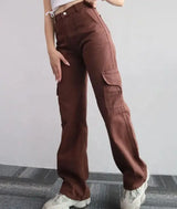 Women's High-Waist Casual Denim Pants with Three-dimensional Pocket Versatile Cargo Leggings for Girls