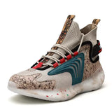 Fashiontrend Men Walking Shoes High Top Lace-up Casual Men Sneakers Antislip Light-weight