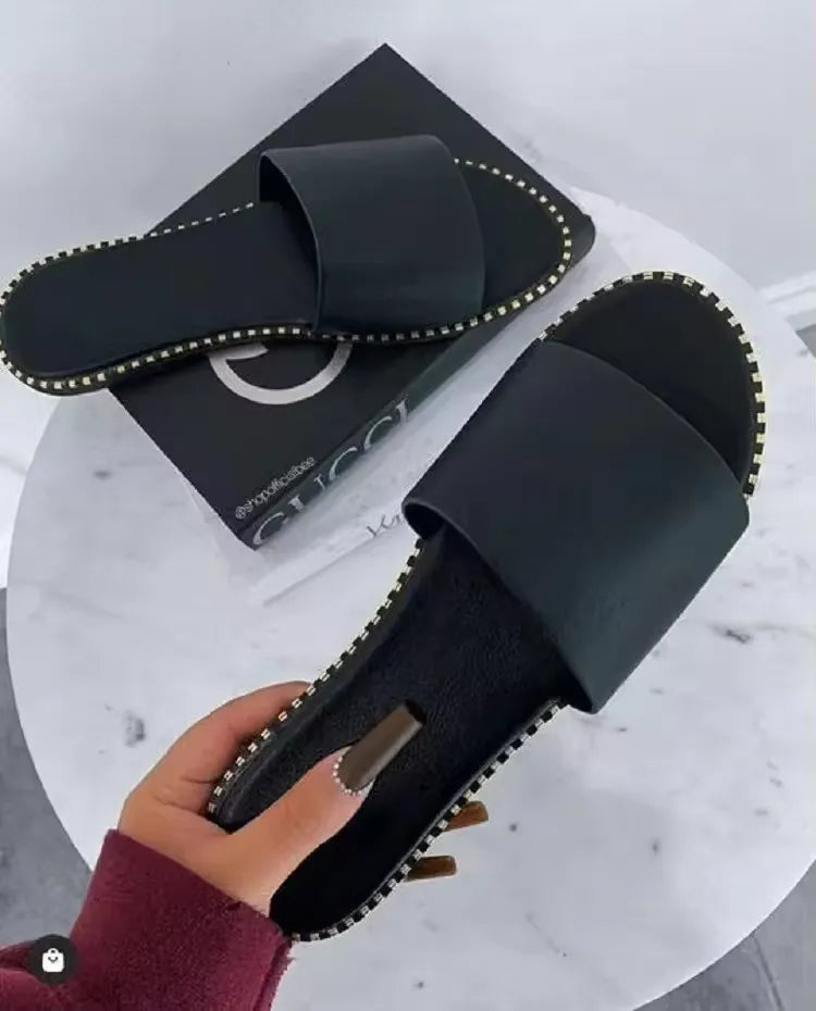 Fashion flat solid color casual rhinestone chic slippers women shoes outdoor beach plus size slides&slippers