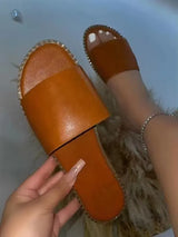 Fashion flat solid color casual rhinestone chic slippers women shoes outdoor beach plus size slides&slippers
