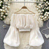 Women Chiffon Shirt Corset Short Sexy One Neck Strapless Ladies' Blouses & Tops