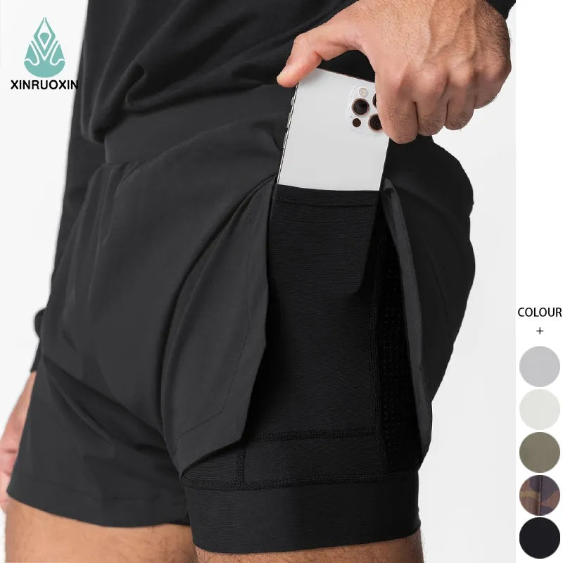 Joggers Shorts for Men Fitness Quick Dry Breathable Training Double Layer Shorts With Pocket Compression Gym Shorts