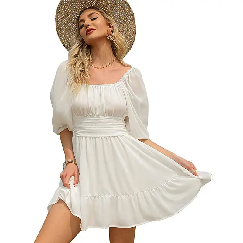 Square Collar Long Sleeves Ruffle Hem Ladies Shorts Skirt Casual Elegant Rompers Women Jumpsuit