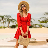 Square Collar Long Sleeves Ruffle Hem Ladies Shorts Skirt Casual Elegant Rompers Women Jumpsuit