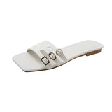 fashion flat casual solid color buckle outdoor slippers plus size square toe beach slides&slippers women shoes