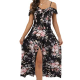 Summer Fashion Travel Beach Casual elegant floral print halter with split dress for women