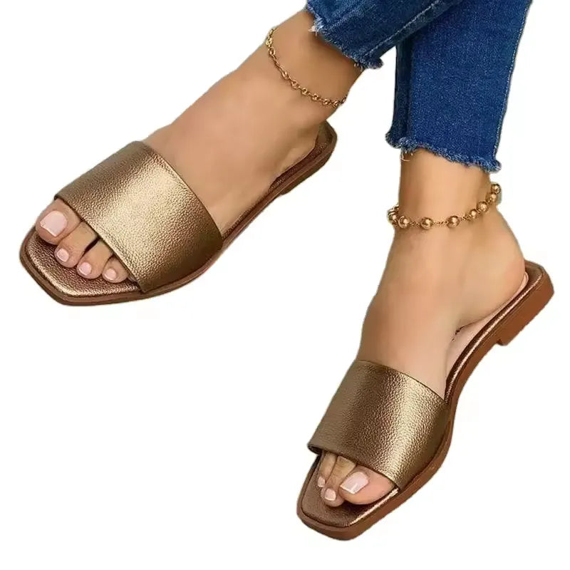 Summer women new fashion square head outdoor slippers plus size