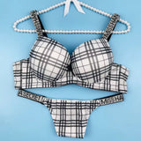 Lingerie Vendors Cloth Halter Backless Cute Underwear Black Plus Size Crystal Bra Panties Set For Mature Women