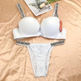 Lingerie Vendors Cloth Halter Backless Cute Underwear Black Plus Size Crystal Bra Panties Set For Mature Women