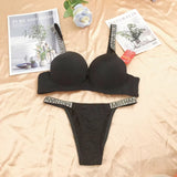 Lingerie Vendors Cloth Halter Backless Cute Underwear Black Plus Size Crystal Bra Panties Set For Mature Women