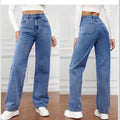 Women Jeans Straight Leg High Waist Blue Washed Cowboy Denim Pants Vintage 90's Streetwear Jeans
