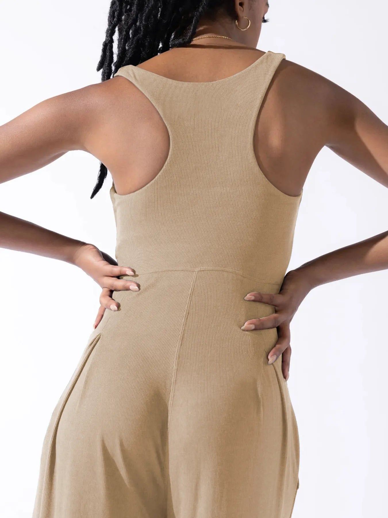  Summer Ribbed Overalls Causal Loose One Piece Sleeveless Wide Leg Long Pants Square Collar Jumpsuit Women