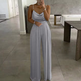 Sleeveless Top Wide Leg Jumpsuit With Pearl Halter