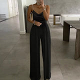 Sleeveless Top Wide Leg Jumpsuit With Pearl Halter