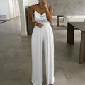 Sleeveless Top Wide Leg Jumpsuit With Pearl Halter