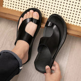 Men Leather Summer Slippers New Fashion Flip-Flops Sandals Breathable Non-slip Casual Flat Slippers