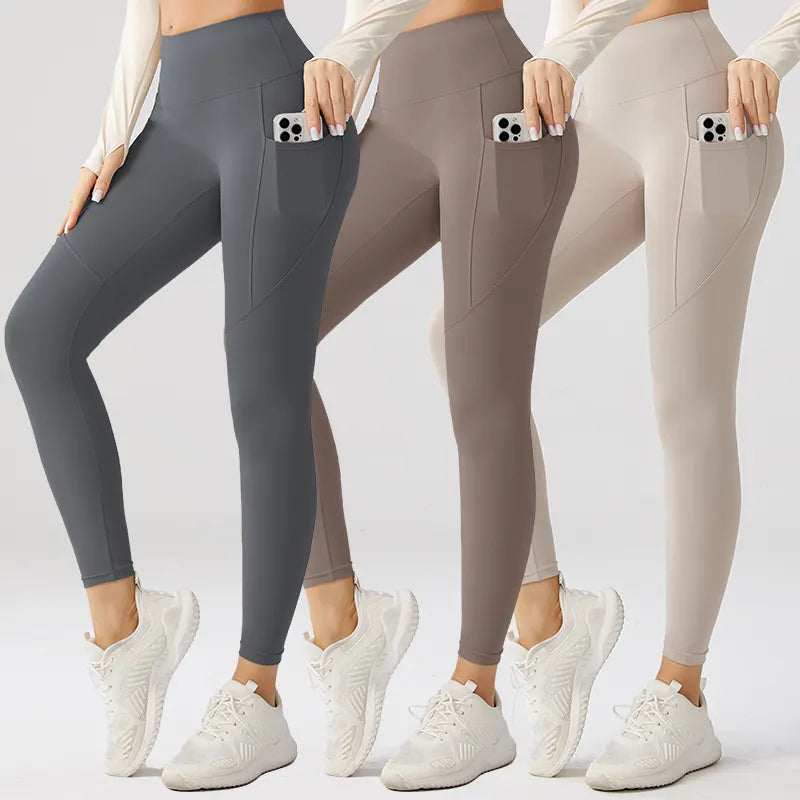 High Waist Tummy Control Breathable Exercise Leggings Fitness Buttery Soft Fabric Leggings With Pockets Size