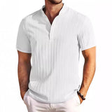 Men Summer T-shirt Sand Collar Cotton Linen Short Sleeve Button Solid Color Men's Tops Blouse T-shirt Casual T-shirt
