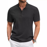 Men Summer T-shirt Sand Collar Cotton Linen Short Sleeve Button Solid Color Men's Tops Blouse T-shirt Casual T-shirt