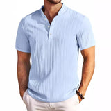 Men Summer T-shirt Sand Collar Cotton Linen Short Sleeve Button Solid Color Men's Tops Blouse T-shirt Casual T-shirt