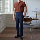  Striped Solid Color Short-sleeved Men's Casual Retro Versatile Lapel Polo Shirt