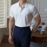  Striped Solid Color Short-sleeved Men's Casual Retro Versatile Lapel Polo Shirt