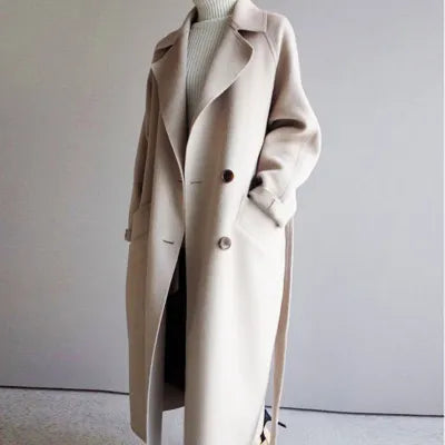 Autumn Winter Solid Color Korean Loose Wool Coats For Ladies Women Lady Jacket