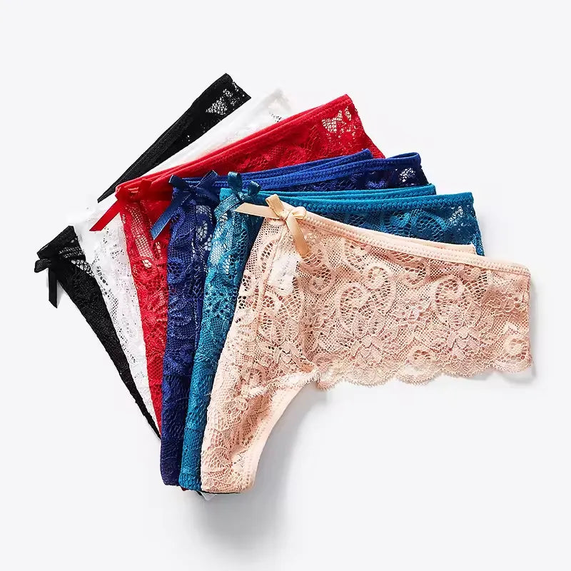 Low waist T-back upscale transparent lace openwork underwear girls triangle cotton crotch thong