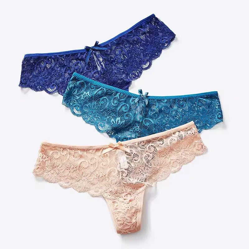 Low waist T-back upscale transparent lace openwork underwear girls triangle cotton crotch thong