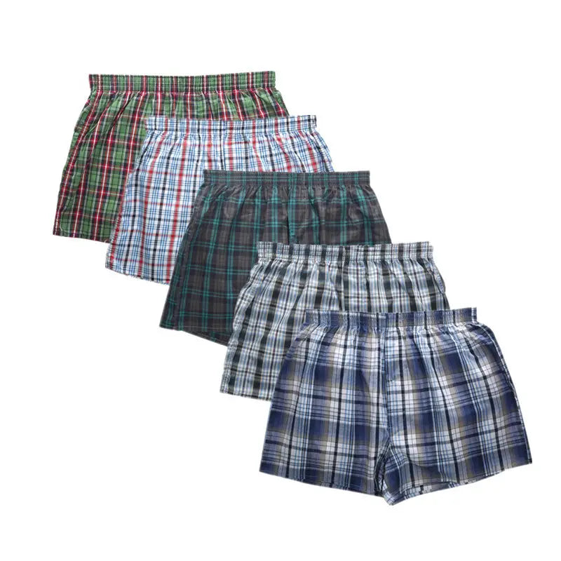 Men's briefs plus size underwear plaid and stripe high waist breathable cotton boxers