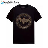 100% Black Men's printed cotton t shirt elastic  heat transfer oversize tshirt men