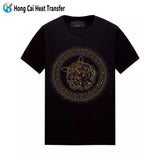 100% Black Men's printed cotton t shirt elastic  heat transfer oversize tshirt men