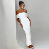 Off Shoulder Slash Neck Midi Long Dress