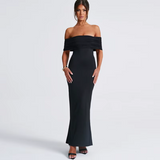 Off Shoulder Slash Neck Midi Long Dress