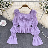 Ruffled Flared Sleeve Top