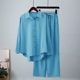Women's Loose Long-Sleeve Shirt & Wide-Leg Pants Set