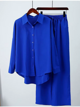 Women's Loose Long-Sleeve Shirt & Wide-Leg Pants Set