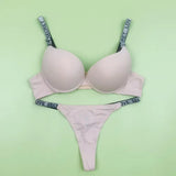 Cross underwear, underwear, thin massage cup, breathable push-up bra, women's thong, beautiful back bra set 