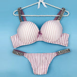 Sexy push up underwear rhinestone shoulder strap steel ring bra gathered big chest set panty